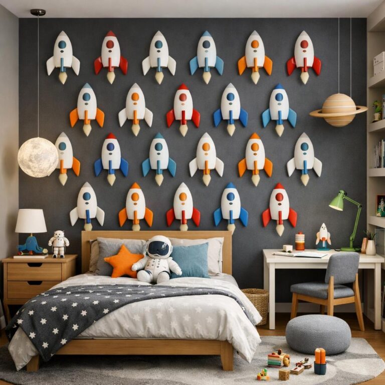 children's room rocket wall art