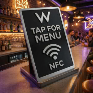 NFC tap for menu restaurant counter display sign