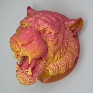 wall mounted roaring tiger head sculpture 3d printed wildlife wall decor